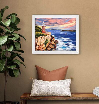 Hornby Lighthouse, Sydney original painting by Irina Redine. Australian Lighthouse one of a kind wall art on canvas, ready to hang.