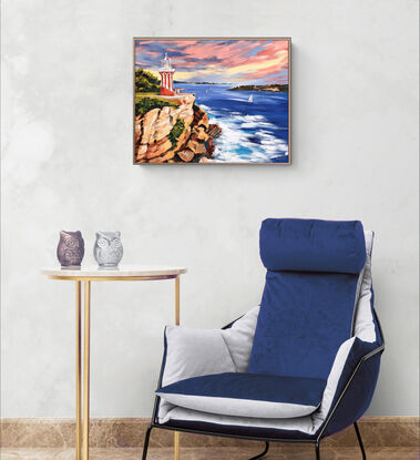 Hornby Lighthouse, Sydney original painting by Irina Redine. Australian Lighthouse one of a kind wall art on canvas, ready to hang.