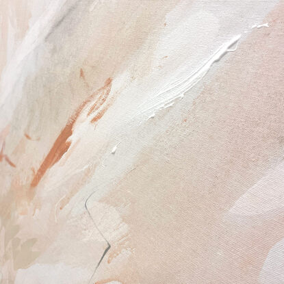 subtle warm neutral tones and white, beige, peach, apricot, ochre mixed with grey expressive makes across the canvas.