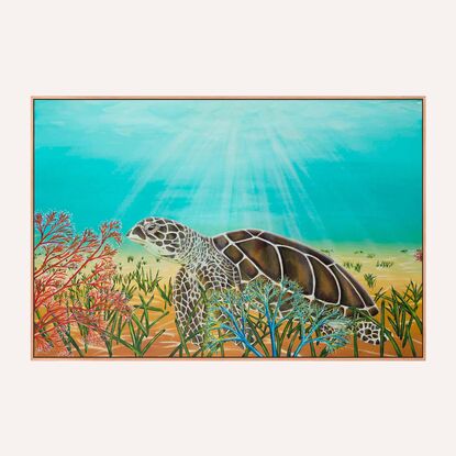 Deep Sea Ocean Turtle Underwater Eating Vegetation on the Beach Floor 