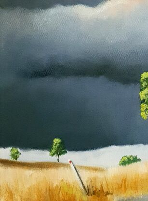 Australian landcape with soft pink tinged clouds, road and shadows, framed, small, Lucinda Leveille, original art