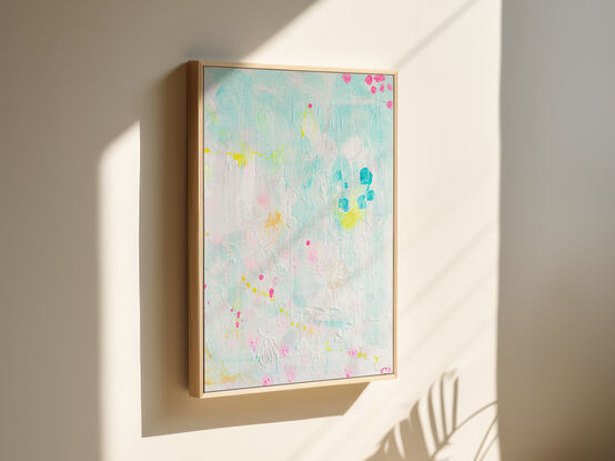 ocean themed soft blue textured painting with subtle pinks and yellows softly featured