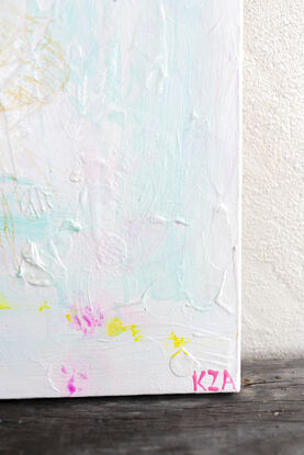 ocean themed soft blue textured painting with subtle pinks and yellows softly featured