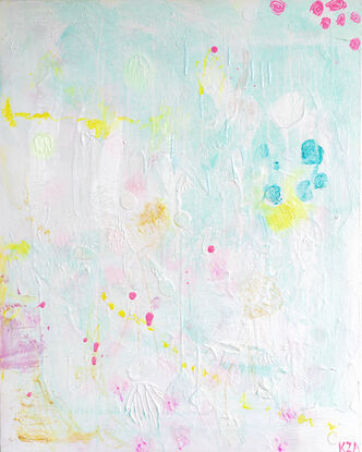 ocean themed soft blue textured painting with subtle pinks and yellows softly featured