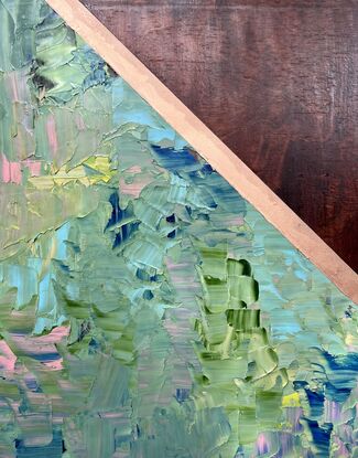 Abstract oil on wood, depicting the ocean. 