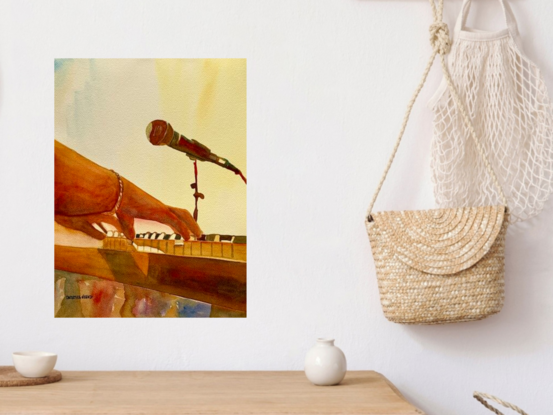 artwork image of a close up of a woman's hands playing the piano
