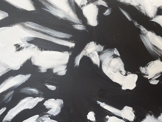 Large black and white action abstract painting