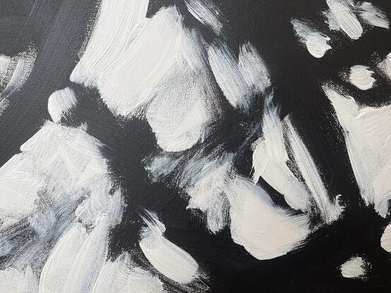 Large black and white action abstract painting