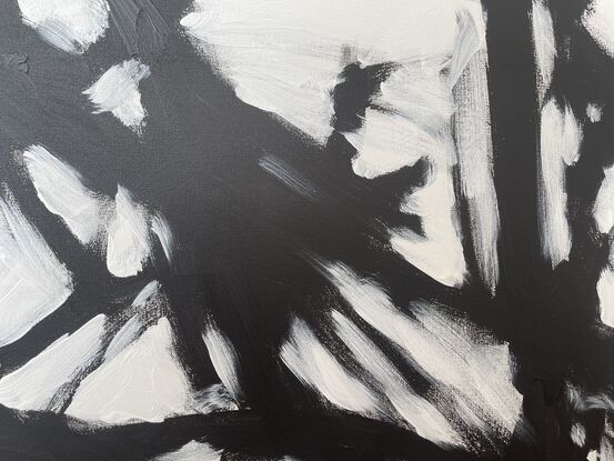 Large black and white action abstract painting