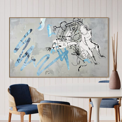 Dynamic acrylic strokes & ink lines forming an energetic abstract yet femaile figurative narrative.