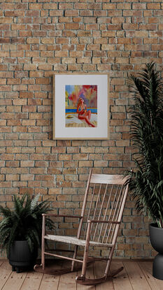 artwork image of a close up of woman poolside applying sun cream
