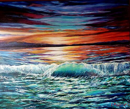 #sunsetbeachpainting #colourfulsunset #oceanwaves #impressionalpainting #interiordesigns #artsy #artwork #originalartforsale