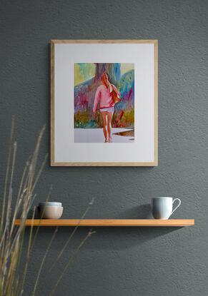  artwork image of a woman walking in the sunshine