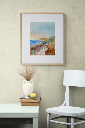 artwork image of a coastal boardwalk in the sunshine