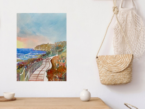 artwork image of a coastal boardwalk in the sunshine