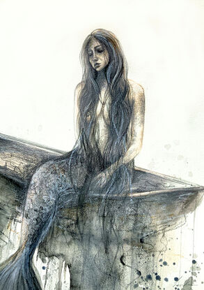 A beautiful drawing of a mermaid by Sydney artist Leni Kae. Created with graphite,  pencil, charcoal, watercolour on paper, on  220gsm  paper. Requires framing. 