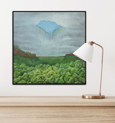 Painting of storm clouds over Jamison Valley Blue Mountains in Surrealist Style