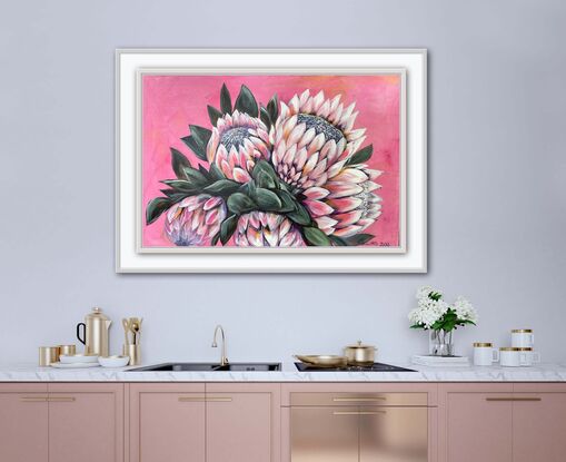 A big bowl of pink proteas
Loose painted technique 