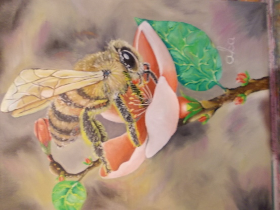 (CreativeWork)  Bee on flower  by Ivanka Jakopec. Oil. Shop online at Bluethumb.