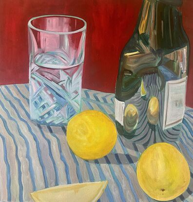 Champagne, reflection, lemons, Taittinger, Stripes