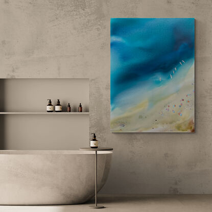 'Last summer' - original artwork by Kasia Michalska - abstract acrylic painting stretched and ready to hang. Each painting is one-of-a-kind due to the process of fluid art.

'Last Summer' was created using the process of fluid art. The layering of paints and chemical interactions create a one-of-a-kind piece that cannot be recreated.

MATERIALS 
The following materials were used to create this one-of-a-kind piece:
 - Deep edged canvas with sturdy internal wood frame
- Coated with quality varnish and UV protection 
- Ready to hang with D-rings, included
 - Artwork is signed by the artist
 - Certificate of authenticity provided

‘In situ’ photos have been included to help imagine the artwork in your home. The photos were created using the Canvy app, they may not be perfectly to scale. Please read the measurements to ensure it fits your spot.