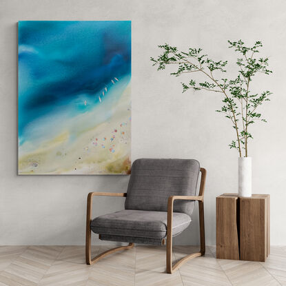 'Last summer' - original artwork by Kasia Michalska - abstract acrylic painting stretched and ready to hang. Each painting is one-of-a-kind due to the process of fluid art.

'Last Summer' was created using the process of fluid art. The layering of paints and chemical interactions create a one-of-a-kind piece that cannot be recreated.

MATERIALS 
The following materials were used to create this one-of-a-kind piece:
 - Deep edged canvas with sturdy internal wood frame
- Coated with quality varnish and UV protection 
- Ready to hang with D-rings, included
 - Artwork is signed by the artist
 - Certificate of authenticity provided

‘In situ’ photos have been included to help imagine the artwork in your home. The photos were created using the Canvy app, they may not be perfectly to scale. Please read the measurements to ensure it fits your spot.