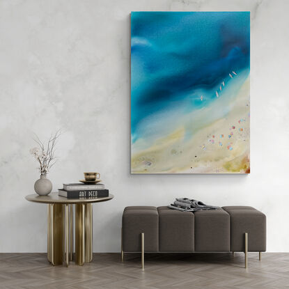 'Last summer' - original artwork by Kasia Michalska - abstract acrylic painting stretched and ready to hang. Each painting is one-of-a-kind due to the process of fluid art.

'Last Summer' was created using the process of fluid art. The layering of paints and chemical interactions create a one-of-a-kind piece that cannot be recreated.

MATERIALS 
The following materials were used to create this one-of-a-kind piece:
 - Deep edged canvas with sturdy internal wood frame
- Coated with quality varnish and UV protection 
- Ready to hang with D-rings, included
 - Artwork is signed by the artist
 - Certificate of authenticity provided

‘In situ’ photos have been included to help imagine the artwork in your home. The photos were created using the Canvy app, they may not be perfectly to scale. Please read the measurements to ensure it fits your spot.