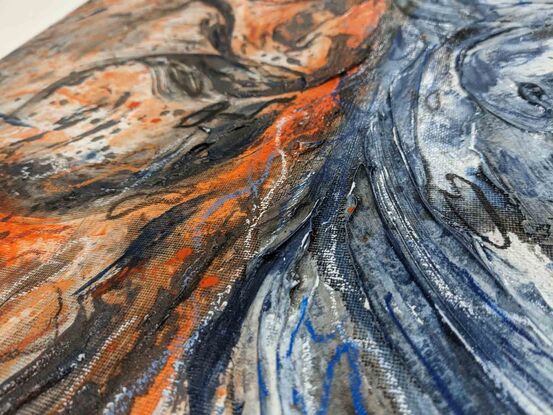 a maximalist artwork in orange, ochre, black and blue of the Binnalong Bay of Fire