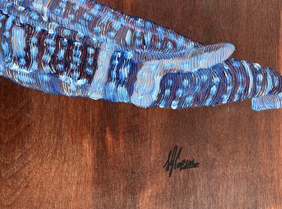 Whale shark detail, painted on oils on stained wood 