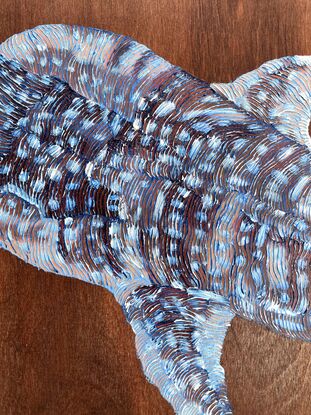 Whale shark detail, painted on oils on stained wood 