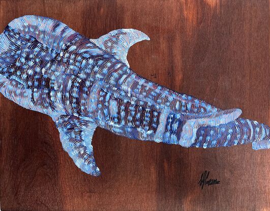 Whale shark detail, painted on oils on stained wood 