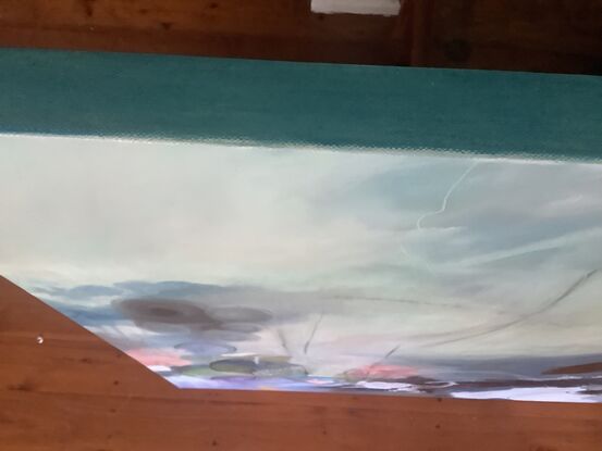 Oil on stretched canvas.  Strung and ready to hang.  Sides painted blue to gallery standard.
Varnished for protection.