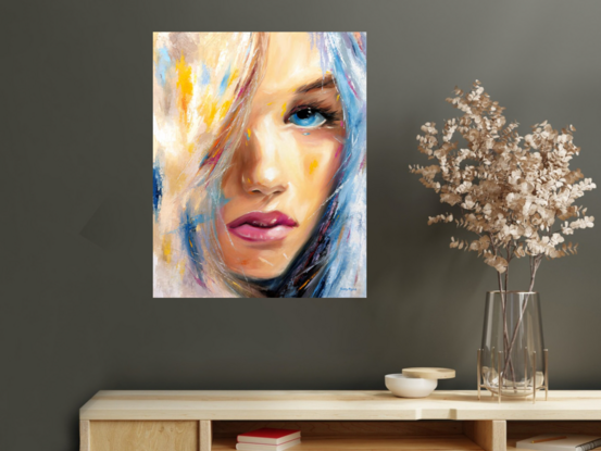 a woman face portrait with abstract impasto texture 