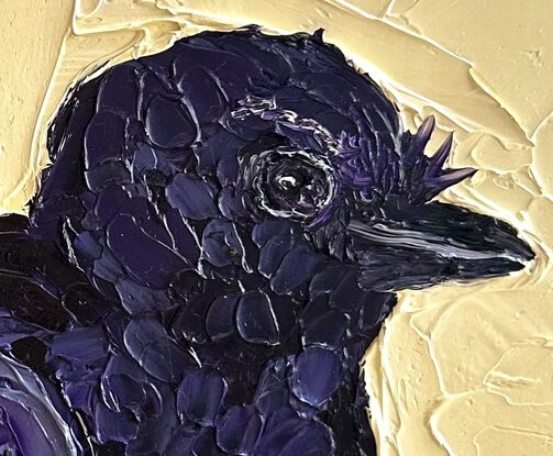 A cute little Willie Wagtail painted in textured oil paints.