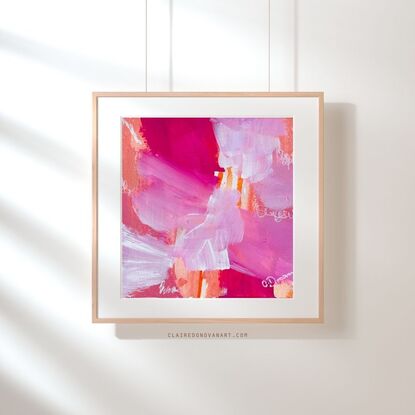 Original abstract artwork in white, orange and pink colours 