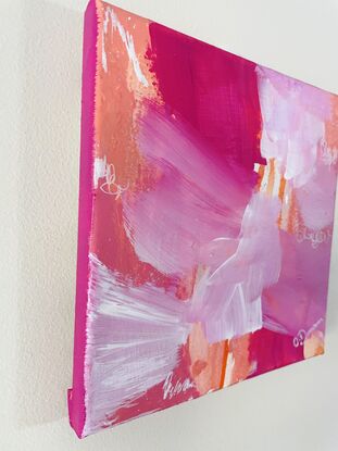 Original abstract artwork in white, orange and pink colours 