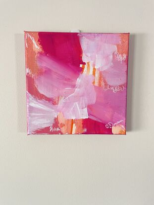 Original abstract artwork in white, orange and pink colours 