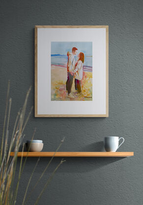 artwork which shows a couple staring lovingly into each others eyes
