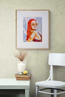 artwork which shows a portrait of a beautiful model leaning back on her elbows