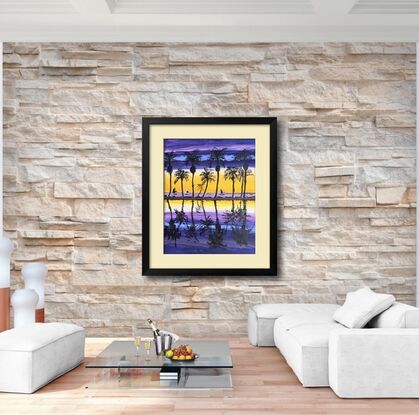 Vivid Bold seaside scene from the Caribbean with sailboats
