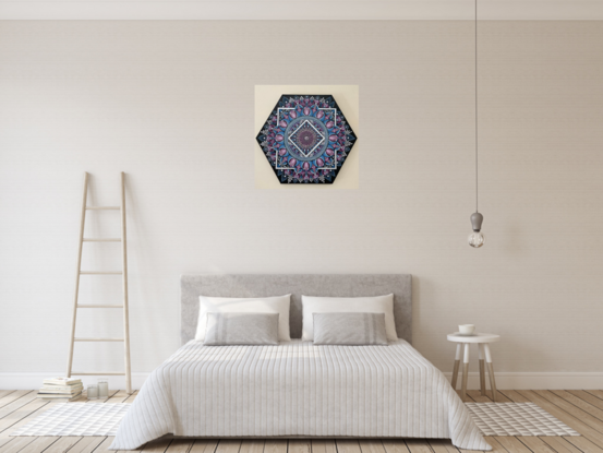 Purple blue silver hexagon contemporary abstract Mandala  Painting on canvas