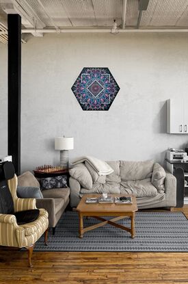 Purple blue silver hexagon contemporary abstract Mandala  Painting on canvas