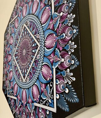 Purple blue silver hexagon contemporary abstract Mandala  Painting on canvas