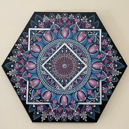 Purple blue silver hexagon contemporary abstract Mandala  Painting on canvas