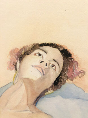 Watercolour figurative portrait with cool and expressive colour palette. 