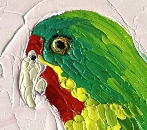 A small Swift Parrot painted in textured oils.