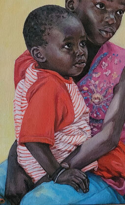 Brother and Sister, Original Oil Painting, Contemporary, Size: 11"x14"