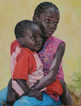 Brother and Sister, Original Oil Painting, Contemporary, Size: 11"x14"