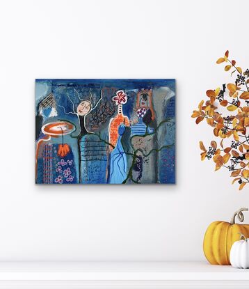 A fun, musical, lively, colorful expressionistic abstract jazzy small artwork