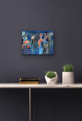 A fun, musical, lively, colorful expressionistic abstract jazzy small artwork